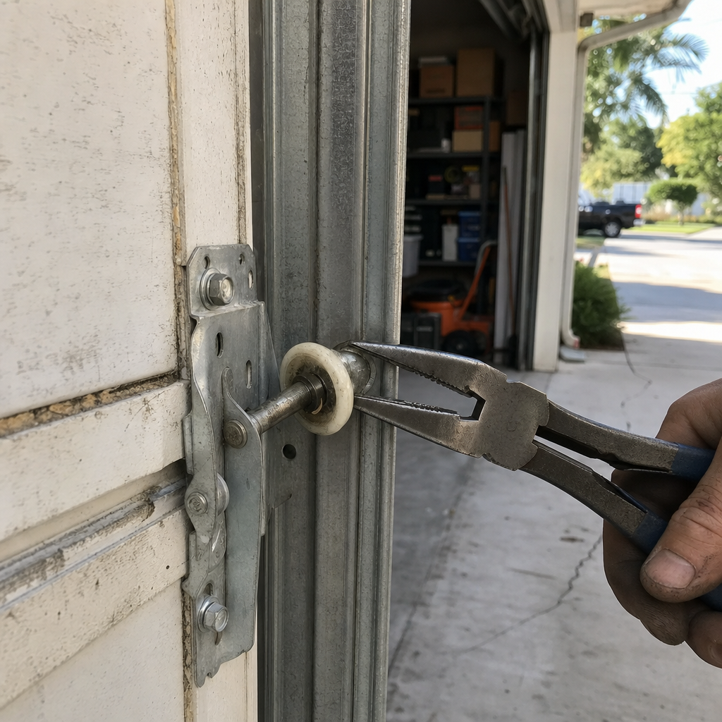 Garage door roller repair with pliers