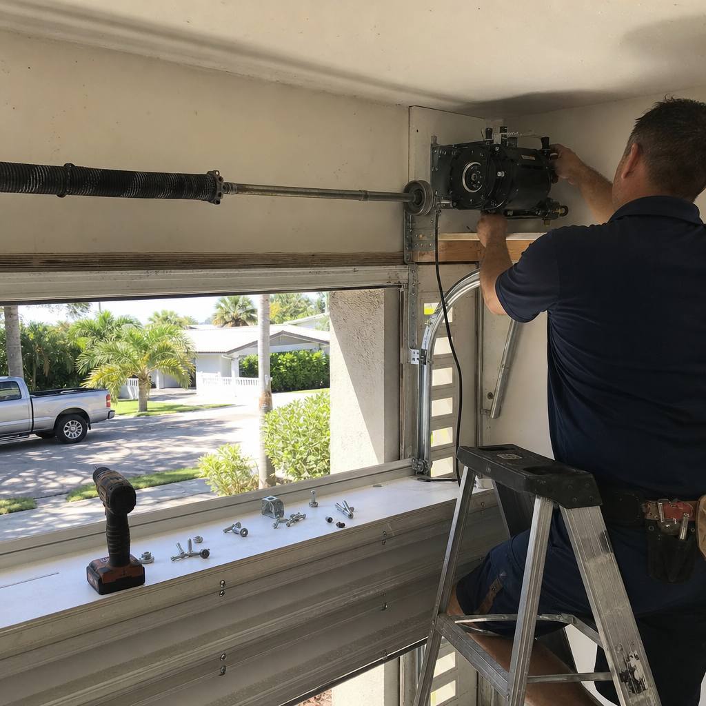 Garage door opener installation by a professional technician in Oakland Park, FL