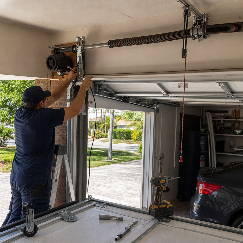 Garage door opener installation by a professional technician.