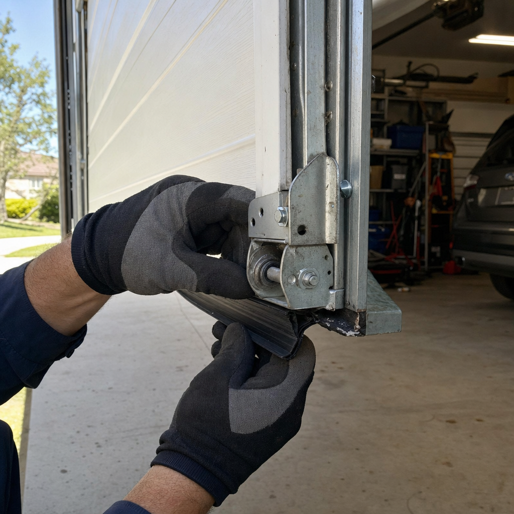 Professional replacing garage door part roller and bottom seal in Fort Lauderdale, FL