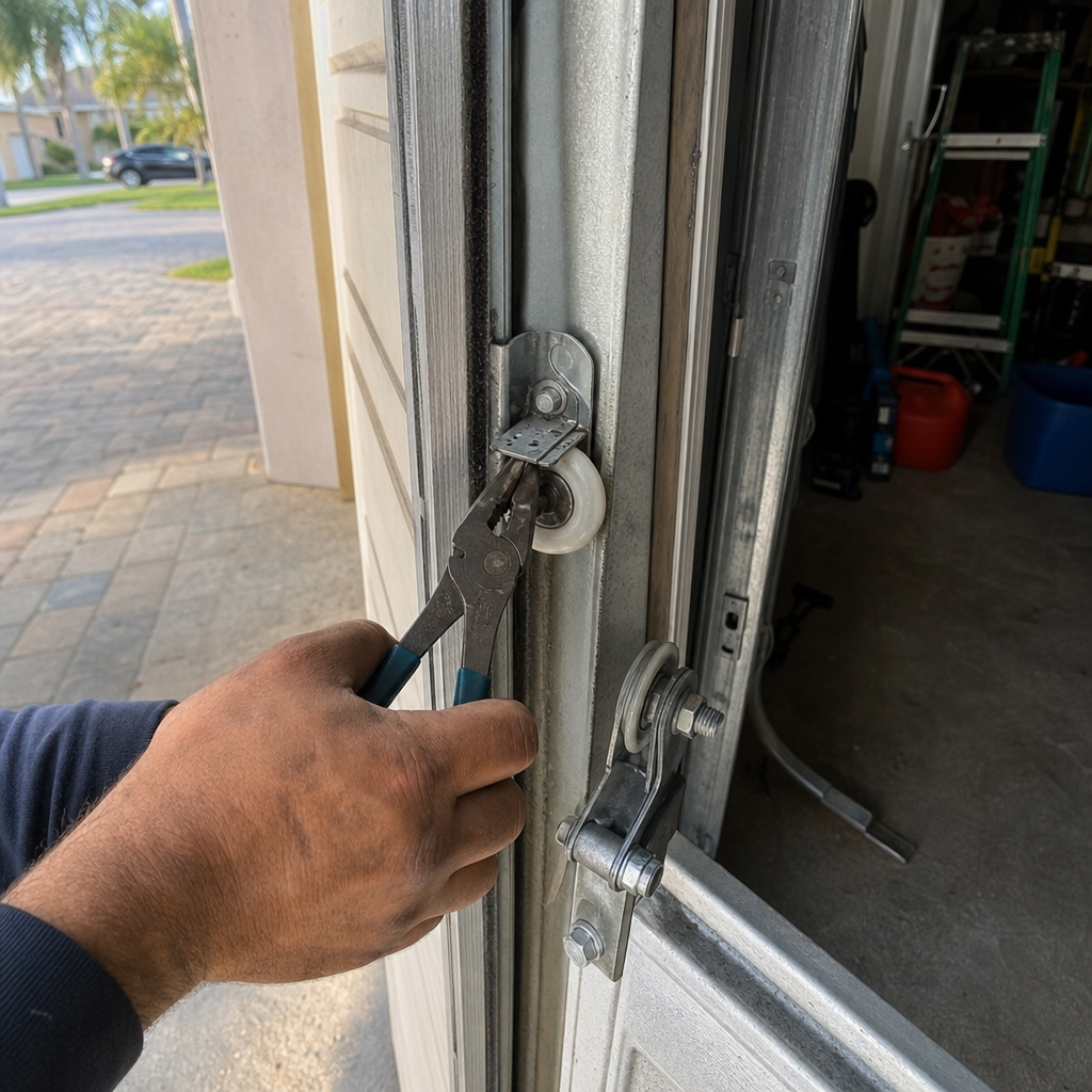 Garage door roller repair with pliers